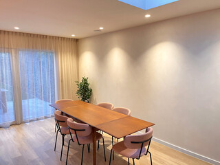living room pink chair ceiling spots light