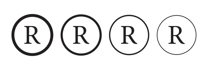 R mark. patent trademark r circle icon set. registered R pictogram.
