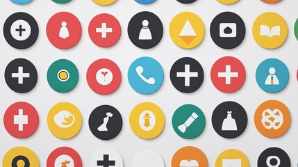Colorful flat design app icons on white background.