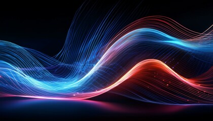 Abstract waves of light and digital energy with smooth, flowing lines, symbolizing futuristic data visualization, innovation, and fluidity in modern technology