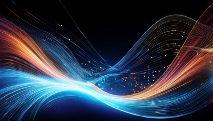 Abstract waves of light and digital energy with smooth, flowing lines, symbolizing futuristic data visualization, innovation, and fluidity in modern technology