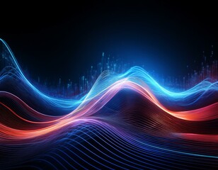Abstract waves of light and digital energy with smooth, flowing lines, symbolizing futuristic data visualization, innovation, and fluidity in modern technology