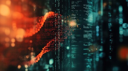 A vibrant, abstract image depicting digital data streams and patterns, suggesting concepts of technology, analytics, and artificial intelligence.