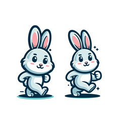 Fototapeta premium Rabbit bunny mascot walking. Modern Isolated vector illustration