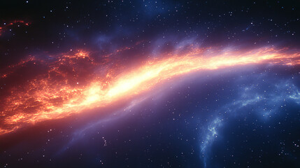 Vibrant cosmic nebula swirling in deep space showcasing fiery orange and cool blue tones. Generative AI