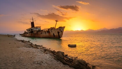 Shipwreck at shoaiba beach Jeddah, Saudi Arabia