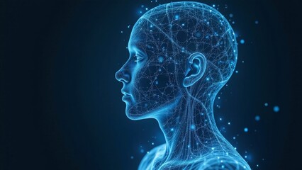 Translucent human silhouette filled with data streams, symbolizing identity in financial cybersecurity