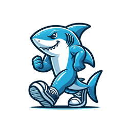 Fototapeta premium Modern shark walking character mascot. Isolated vector illustration