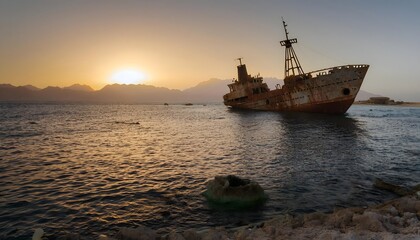 Fototapeta premium Shipwreck at shoaiba beach Jeddah, Saudi Arabia