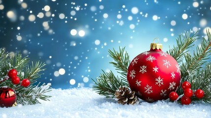 christmas background with balls and fir branches
