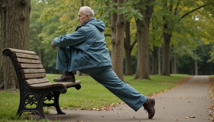 Obraz premium Strength Training for Older People Stretching in a Scenic Park