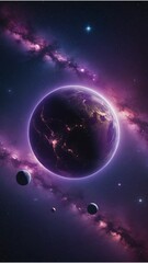 Earth in a Glowing Purple Galaxy Space