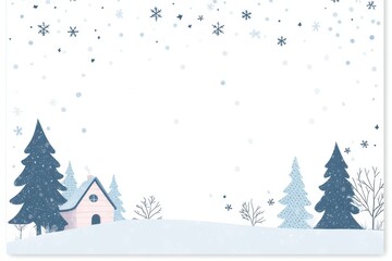Winter-themed blank letterhead, illustration, simple shapes, white background with small stars and pine trees along the bottom of the page border Generative AI