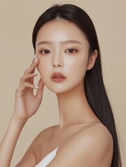 Model portrait studio beauty neutral background close-up elegance