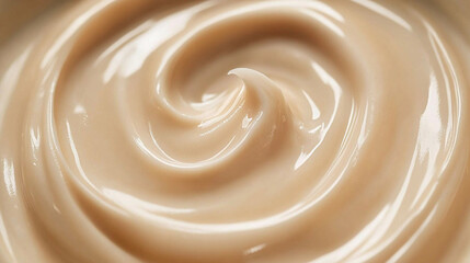 Background swatch of beige light brown cream texture, cosmetics for face and body. Drop smear