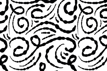 Fototapeta premium A seamless pattern drawn pencil lines and squiggles set. Vector smears and swirls. Doodle style sketchy lines. Horizontal wavy strokes collection. 