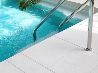 Obraz premium Relaxing by the pool tranquil swimming area modern home daylight serenity