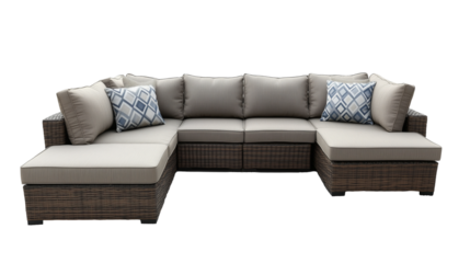 Sectional modern gray patio sofa isolated on transparent background