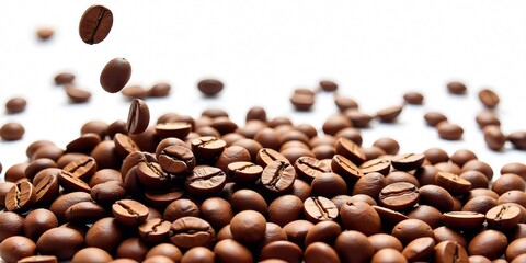 Obraz premium a pile of coffee beans with on a white background.