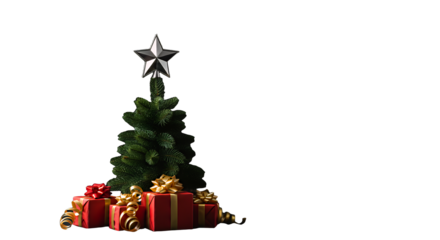 Minimalist Christmas Tree with Red Gifts on Transparent Background - Festive Holiday Decor