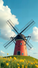 Colorful Windmill on a Hill