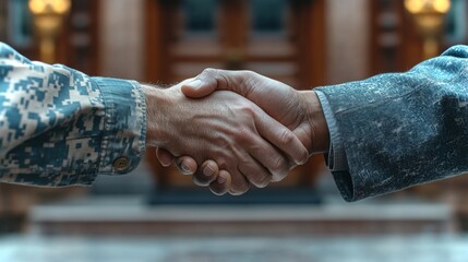 Veteran shakes hands with a supporter at the courthouse during a community recognition event