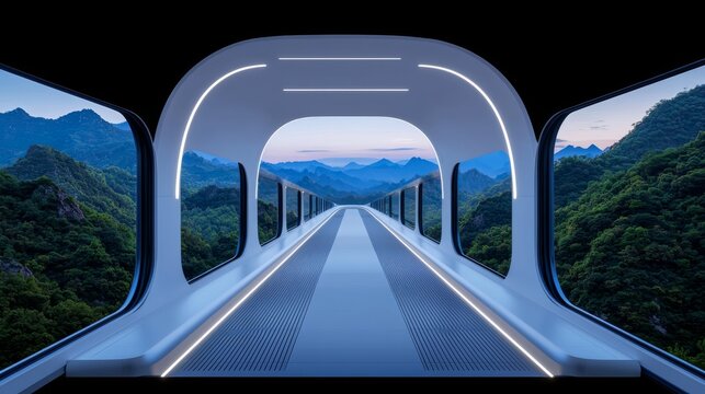 An artistic representation of advanced transportation systems, featuring hyperloop and high-speed rail networks that connect cities, generated by AI.