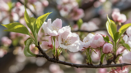 Spring Cherry Blossom Branch in Full Bloom  
