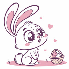 Adorable Bunny Rabbit Easter Vector Illustration - Cute Kawaii Style - EPS File.
