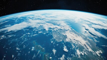 A breathtaking view of Earth from space, showcasing swirling clouds over the blue oceans and vibrant continents.