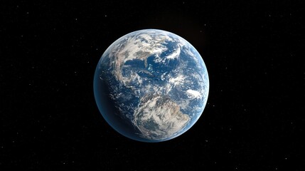 Fototapeta premium A stunning view of Earth from space, showcasing vibrant blue oceans and green landmasses against a dark, starry background.