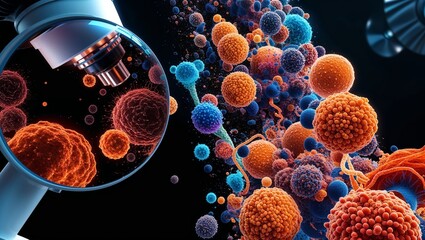 Colorful microorganisms observed under a microscope.