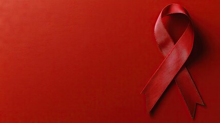 A vibrant red awareness ribbon against a solid red background, symbolizing support for global health causes.