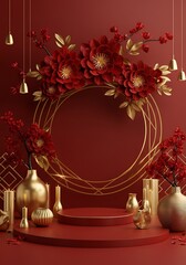 Elegant red and gold floral arrangement for festive decoration display