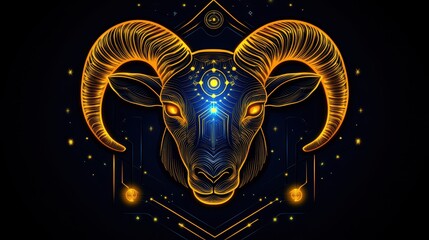illustration of a ram in bright colors on a black background