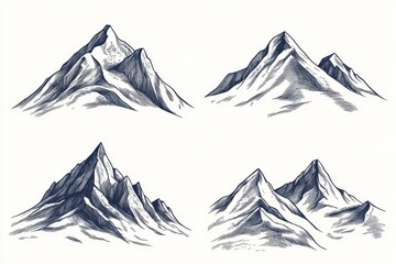 Multiple styles of mountain illustrations showcasing different peaks and terrain features