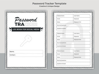 Password Tracker Log Book Design Template Reminder Journal Kdp Interior And social media account