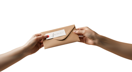 Handing Over a Brown Envelope with a Personalized Tag -  Close-up Shot Against Transparent Background