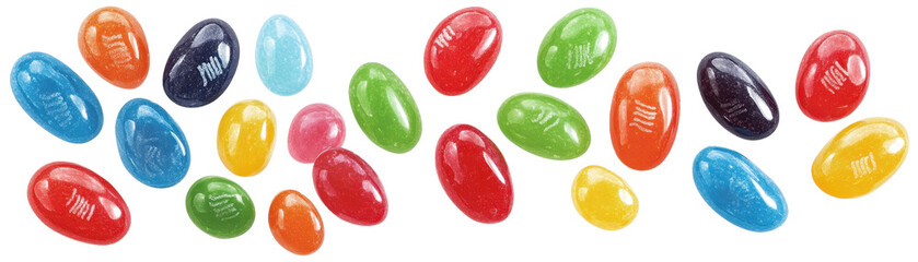 Colorful jelly beans in various shapes and colors. transparent background