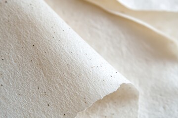 Close-up of recycled white craft paper with natural fibers, matte finish, subtle imperfections, and eco-friendly feel.