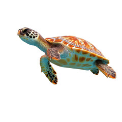 Fototapeta premium Colorful sea turtle swimming in clear water. transparent background