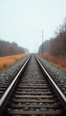 Fototapeta premium Steel rails stretch towards the distant horizon, promising a journey through the serene countryside