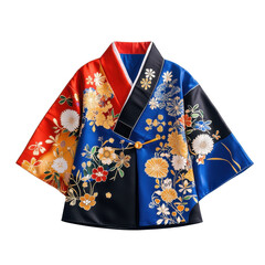Colorful traditional kimono with floral design. transparent background
