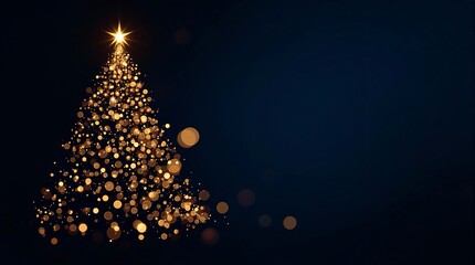 Christmas tree made of golden lights with a bright star at the top against a dark blue background