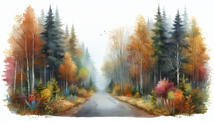 road and trees in forest