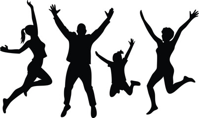 silhouettes of family person and people dancing vector illustrations 