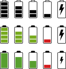 Battery charge level indicator. Battery Icon Set, Flat Battery Icon Illustration. Charge battery level icon.