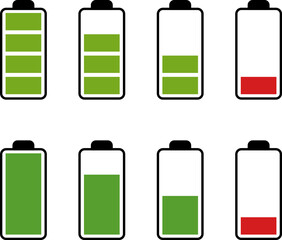 Battery charge level indicator. Battery Icon Set, Flat Battery Icon Illustration. Charge battery level icon.