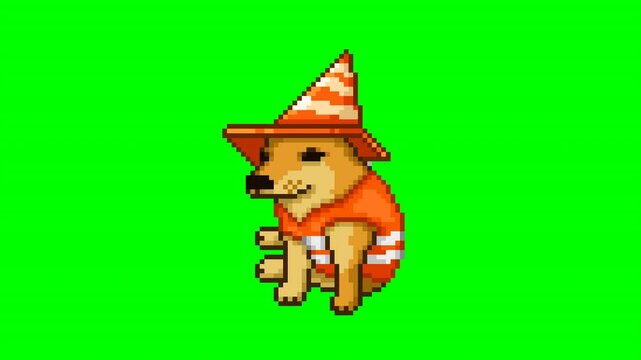 Dog with traffic cone, pixel art meme animation 