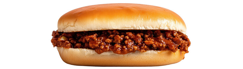 Delicious sloppy joe in a soft bun. transparent background